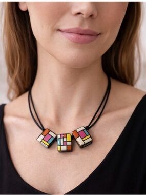 Zsiska Geometric Modern Art Resin Pendant Necklace